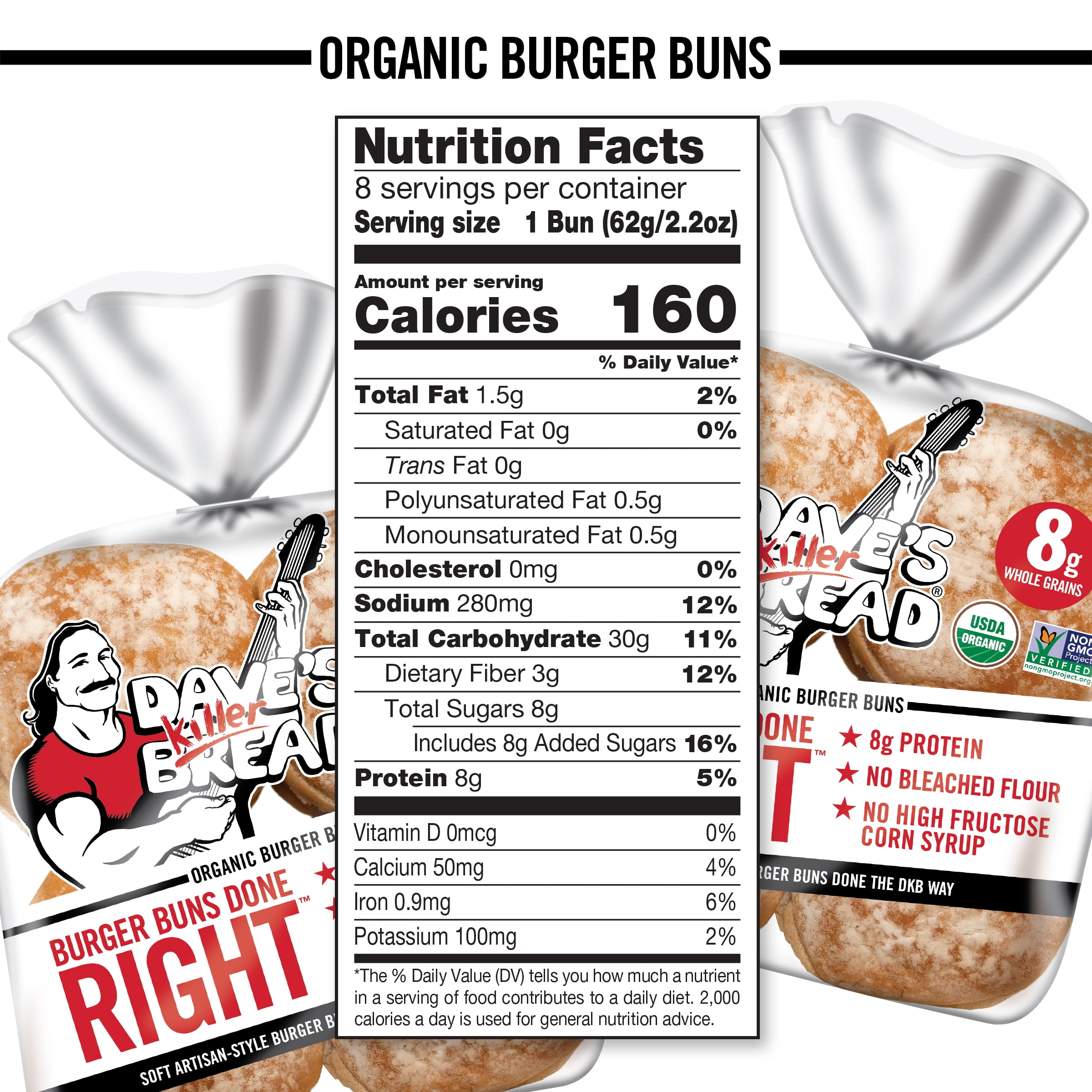 Dave's Killer Bread Burger Buns Done Right, Organic Hamburger Buns, 8 Ct,  17.6 oz, Shelf-Stable