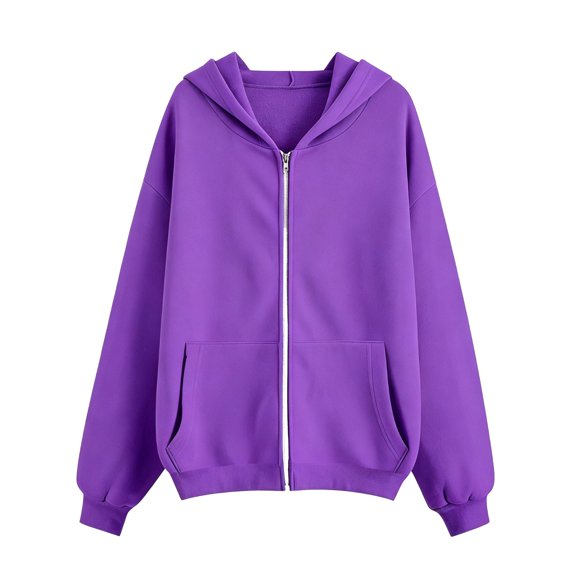 Big Girls Hoodies Full Zip Sweatshirts Solid Color Hoodie with Front Sweatshirt Long Sleeved Pullovers Tops Size 14-15T ,Purple