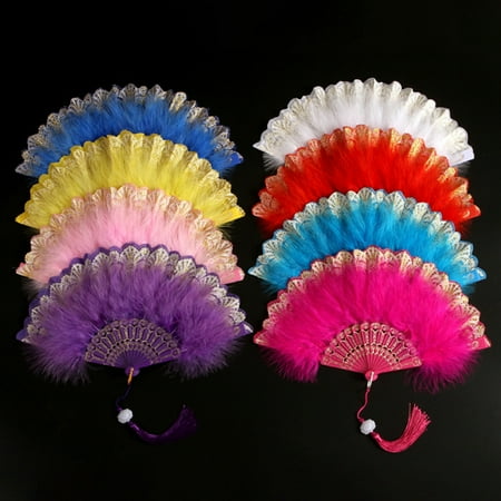 

D-GROEE Feather Fan Vintage Style Tassel Design Flapper Folding Handheld Fan for Costume Wedding Dancing Party Show