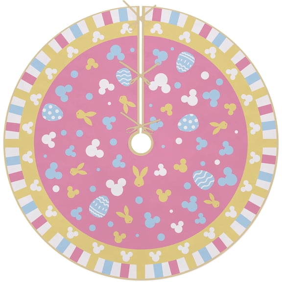 Easter Christmas Tree Skirt, 48 Inches Lace-up Easter Eggs Bunny Rabbit Tree Skirt, Pink Yellow Spring Holiday Party Indoor Decoration Home Decor