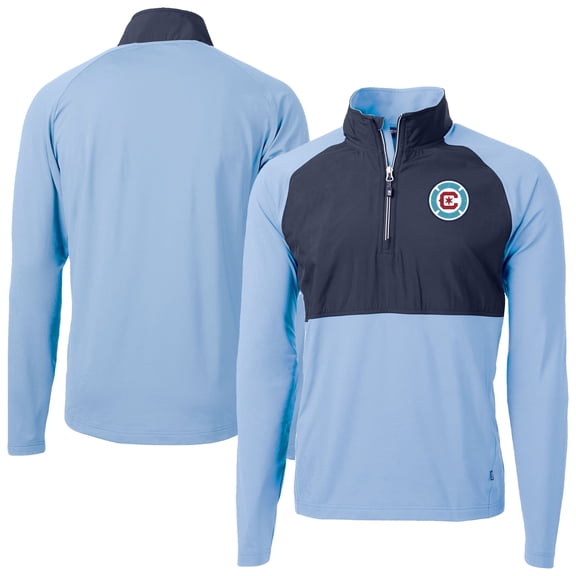 Men's-Cutter & Buck  Powder Blue Chicago Fire Adapt Eco Knit Hybrid Recycled Raglan Quarter-Zip Top
