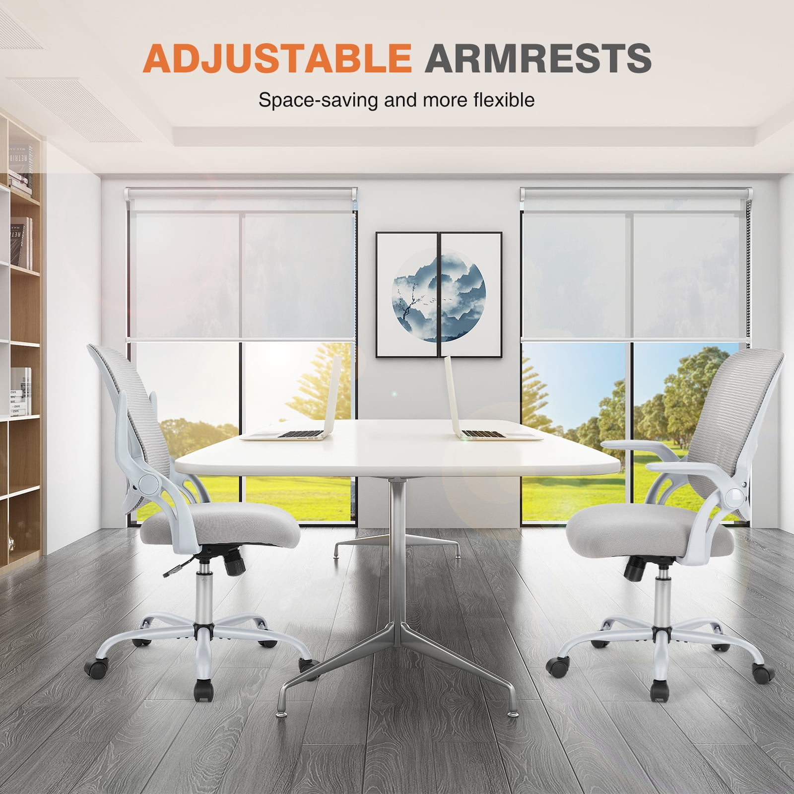JIOABL Ergonomic Office Desk Chair, Adjustable and Flip-up Armrest Mesh Computer Chair with Lumbar Support Armrest Swivel Task Chair for Adults, Gray