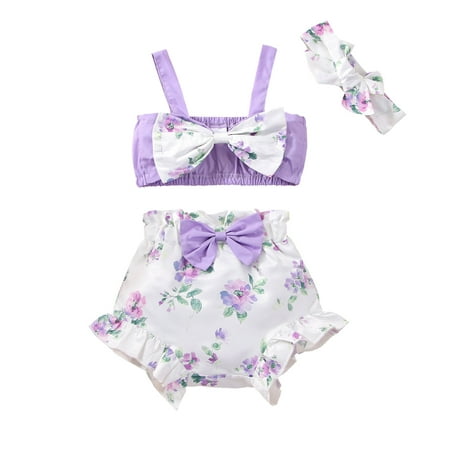 

Fsqjgq Kids Set Baby Girls Sleeveless Bowknot Vest Tops and Sunflower Floral Prints Shorts Headbands Outfits New Born Girl Baby Clothes Girls Pajama Sets Cotton Blend Purple 80