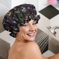 thumbnail image 5 of Shower Caps,Halloween Colorful Spooky Elements Waterproof Shower Cap for Women 4 Pieces,Double Reusable Hair Cover for Shower PEVA Elastic Stretch Hem, 5 of 7