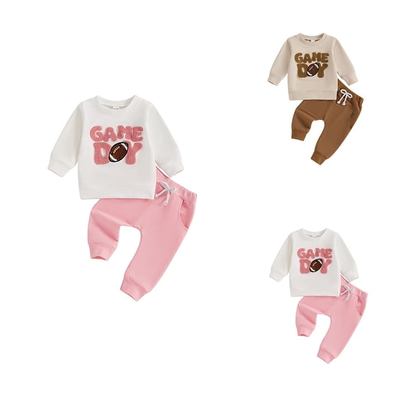 Embroidered Crewneck Sweatshirt and Solid Pants Set, Toddler Baby Boy Football Outfit for Game Day, Long Sleeve Contrast Color Top Autumn Winter Clothes