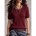 thumbnail image 6 of Women's Henley Knit Top Short Sleeve Button Down Ribbed Sweater, 6 of 6