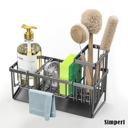 Simperf Sink Caddy Kitchen Organizer, Sponge Holder for Kitchen Sink, Black Kitchen Sink Organizer