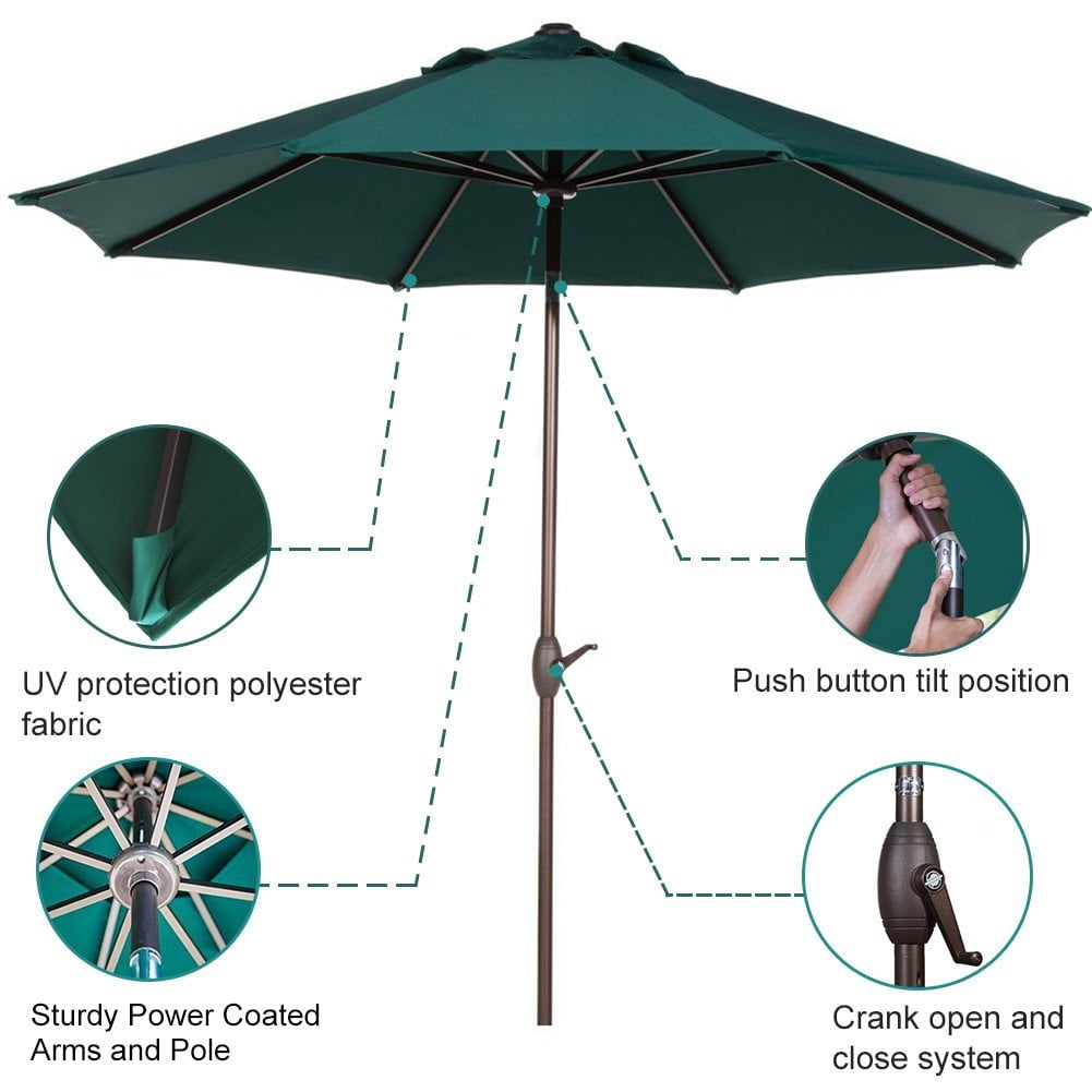 Abba Patio 11-Ft Patio Umbrella with Push Button Tilt and Crank, 8 Steel Ribs, Dark Red by Abba Patio