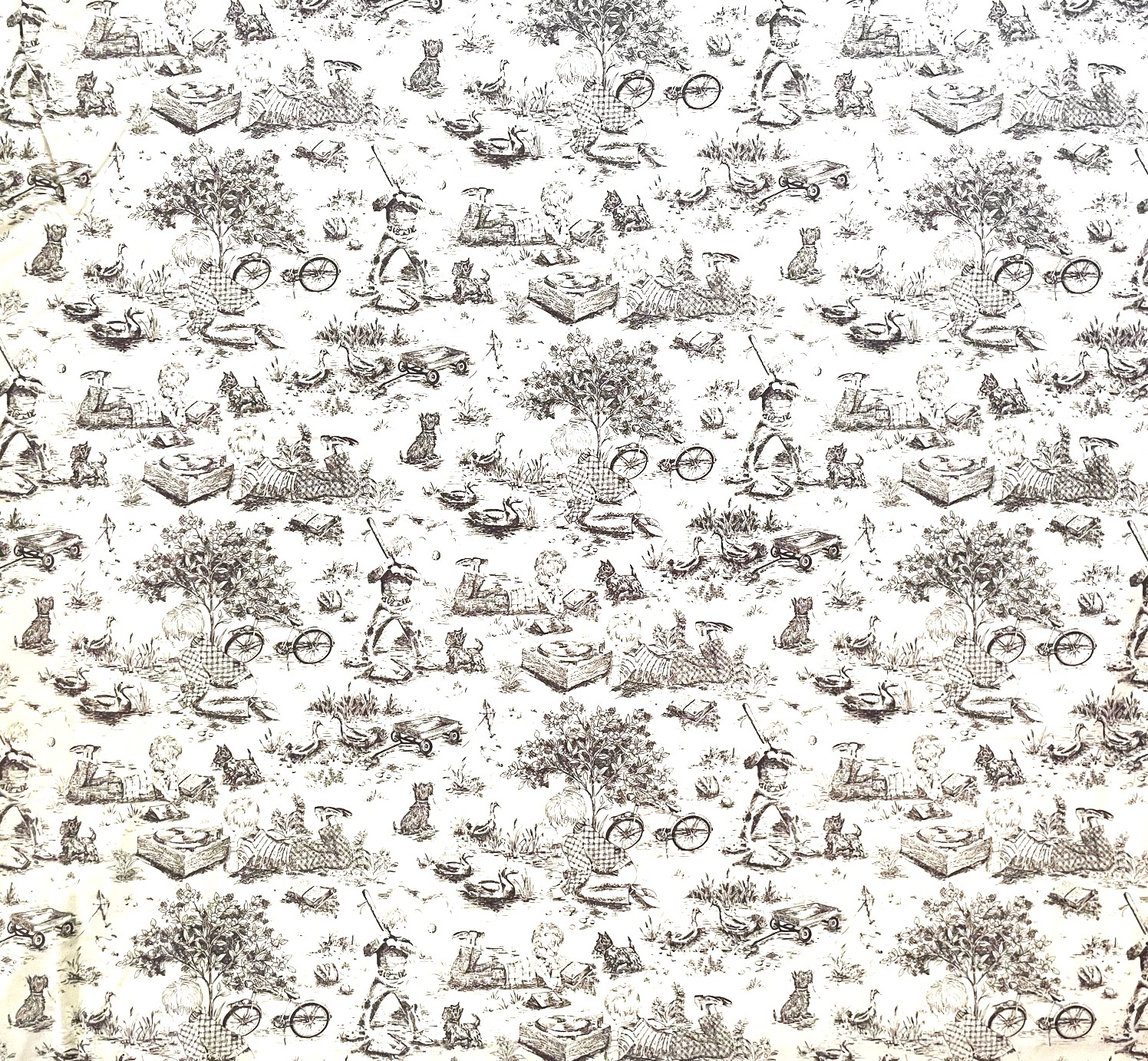 1 Yard - Little Boys & Puppies at Play Sketch on White Broadcloth Cotton Fabric - Faye Burgos (Great for Quilting, Sewing, Craft Projects, Throw Pillows & More) 1 Yard X 58" Wide