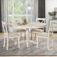 thumbnail image 2 of Modern Dining Table Set, 5-Piece Farmhouse Wooden Round Extendable Dining Table Set with 4 Upholstered Chairs, Family Kitchen Furniture, Table for Dining Room, Restaurant, Antique White, 2 of 7