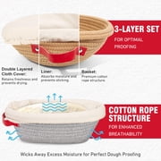 Gimgong Cotton Rope Banneton Bread Proofing Basket Set with Liners for Artisan and Sourdough Baking
