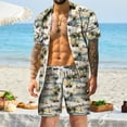 thumbnail image 2 of Wyzesi Jumpsuits for Men Long Sleeve Petite Mens Spring Summer Casual Beach Casual Buttoned Short Sleeve Shirt Printed Shorts Set Mens Sweatsuits Set Plus Velour, 2 of 9