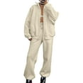 thumbnail image 1 of Innerwin Two Piece Outfit Long Sleeve Women Sweatsuits Jogging Solid Color Casual Tracksuit Sets Apricot L, 1 of 3