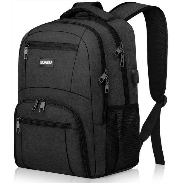 Mochila Liokesa negra resistente al agua con cargador USB 30L