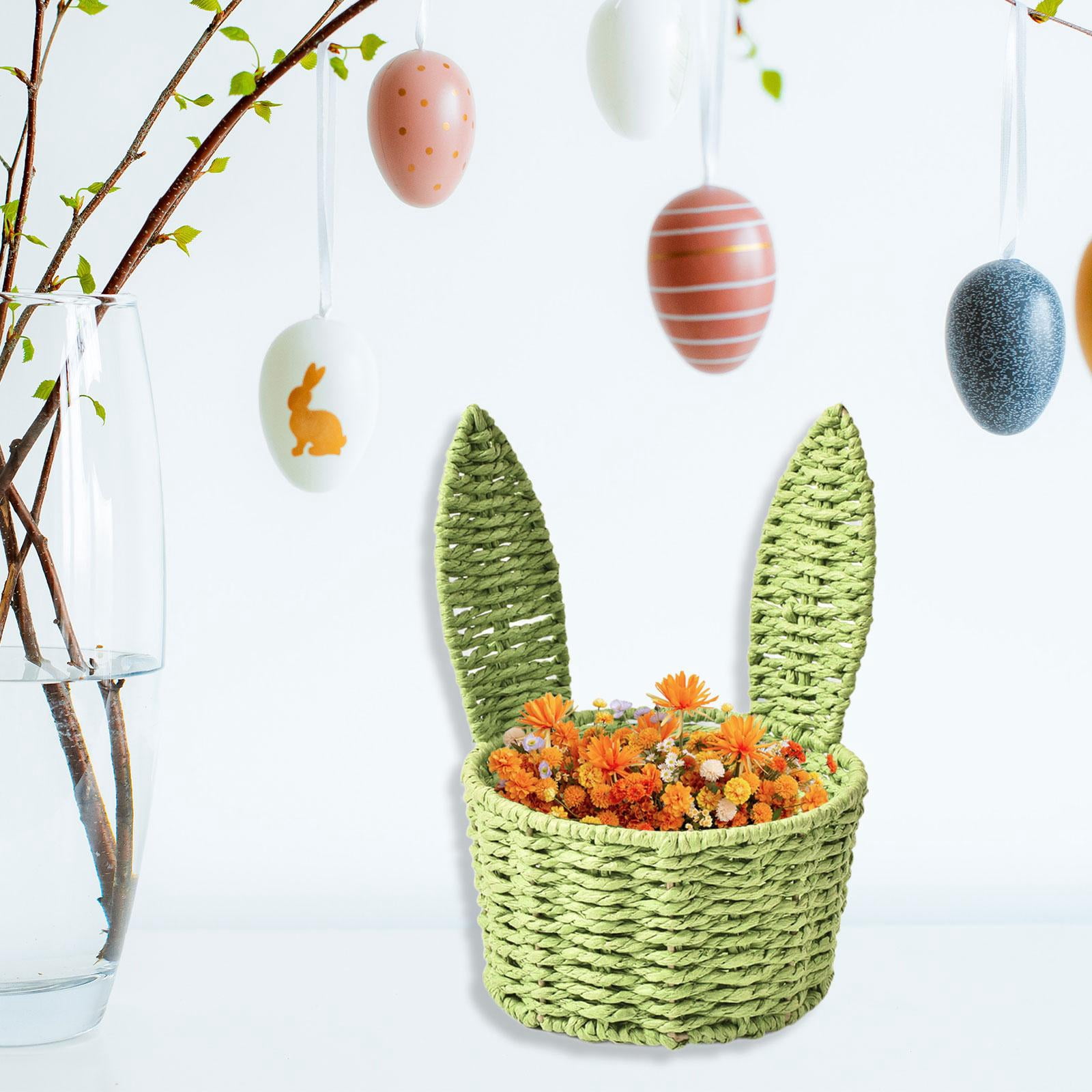 kowaku Easter Woven Bunny Ear Basket Storage Basket Candy Storage Creative Decorative Paper Rope Design Container Multipurpose Organizer Bunny Ear suitable for home decoration festive Green