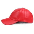 thumbnail image 4 of PU Leather Baseball Cap for Men and Women, Solid Color Adjustable Peaked Cap, Unisex Casual Fashion Hat for Daily Outfits and Street Style - Red1, 4 of 5