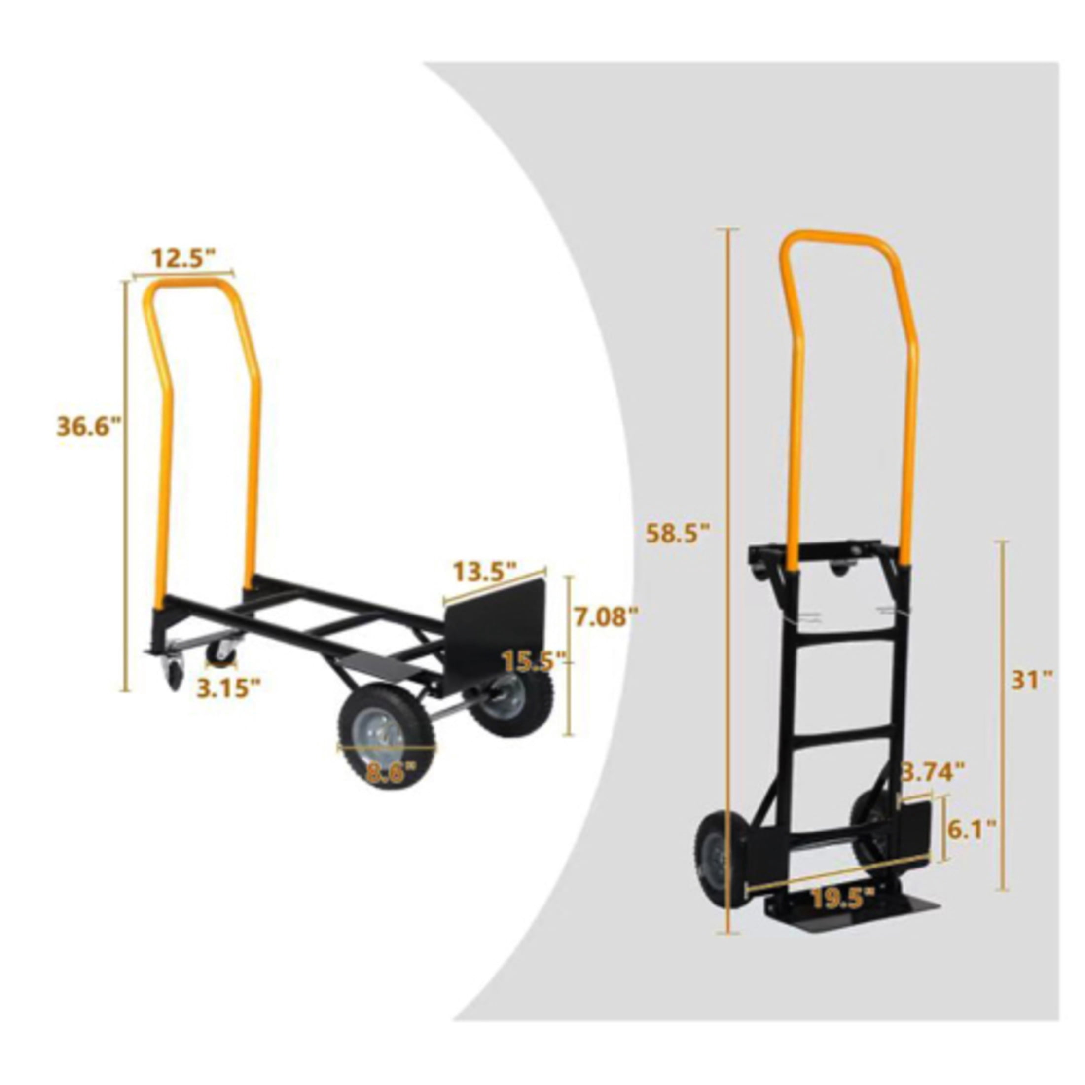 GDF Studio 2-in-1 Dual Purpose Hand Truck and 4-Wheel Platform Push Cart, Metal Heavy Duty Dolly Cart, Yellow & Black