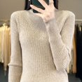 thumbnail image 2 of Gyexs V Neck Sweaters for Women Solid Turtleneck Knit Sweater Fall Loose Knit Pullover Sweater Tops Fall Winter Outfits, Khaki, Size XXL, 2 of 5