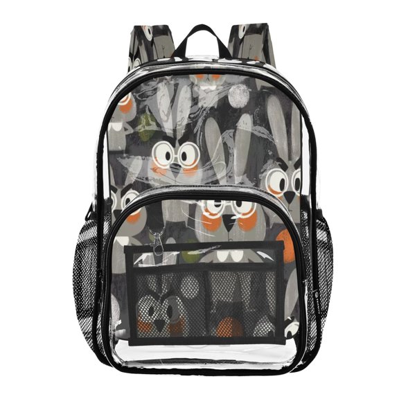 PVC Transparent Backpacks Clear Backpack for Travel and Outings Grey Rabbit Wearing Glasses