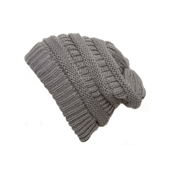 Light Grey Thick Knit Soft Stretch Beanie Cap