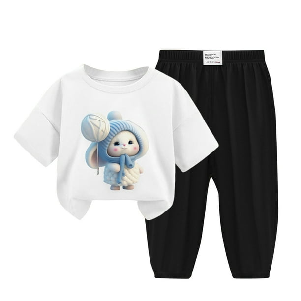 Odeerbi 2-12 Años Niño Niña Conjunto de Verano Camiseta de Manga Corta de Algodón Ice Silk Pantalón de Chándal Conjunto de Dos Piezas de Ropa Interior Estampada