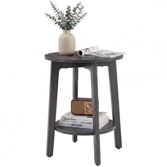 CONCETTA 2-Tier Round Side Table with Tapered Legs, Small End Table for Living Room & Bedroom, Gray