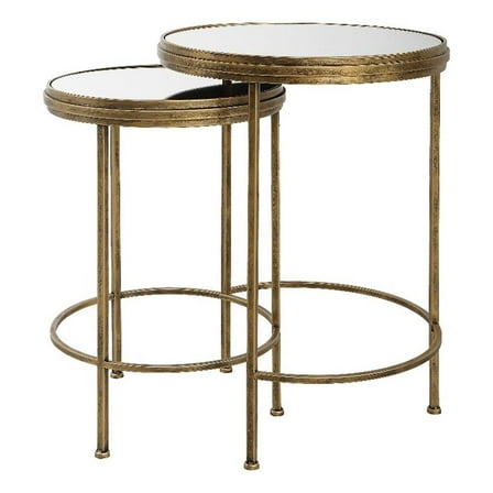 Maklaine Coastal Metal Nesting Tables in Antique Brushed Gold (Set of 2)