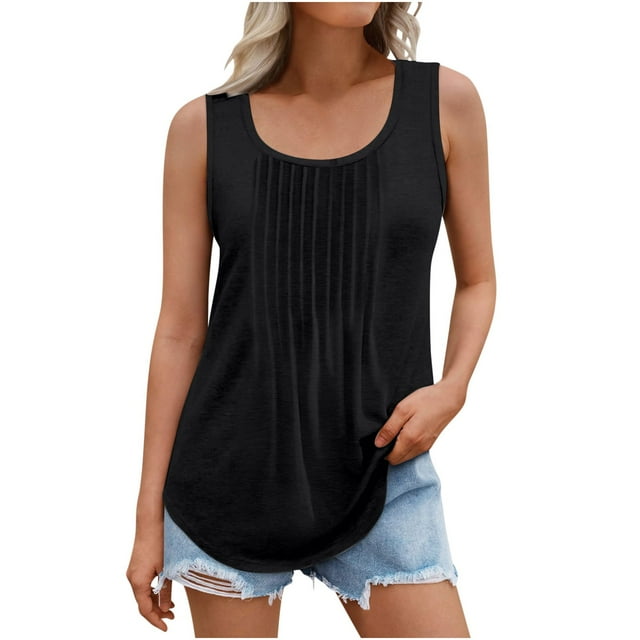 Timegard Womens Plus Size Tank Tops Scoop Neck Sleeveless Ruched Solid Color Casual Tunic Tops for Leggings
