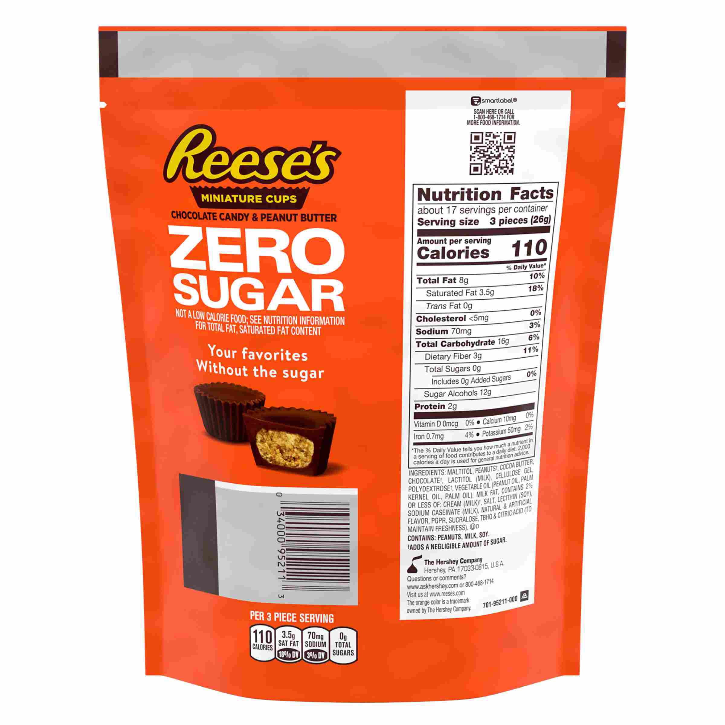 Reese's Zero Sugar Miniatures Chocolate Peanut Butter Cups Candy - 15.5 oz- Pack of 2