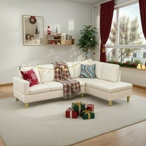 Hommoo Faux Leather Sectional Sofa, 4-Seat L-Shaped Couch, Modern Indoor Living Room Furniture, Apartment, Office, White(Without Ottoman)