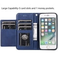 thumbnail image 2 of Wallet Case for iPhone 6 iPhone 6S, 5 Card Slots Magnetic Closure Zipper Pocket Handbag PU Leather Flip Case with Wrist Strap TPU Kickstand Cover for iPhone 6/6S - Blue, 2 of 14
