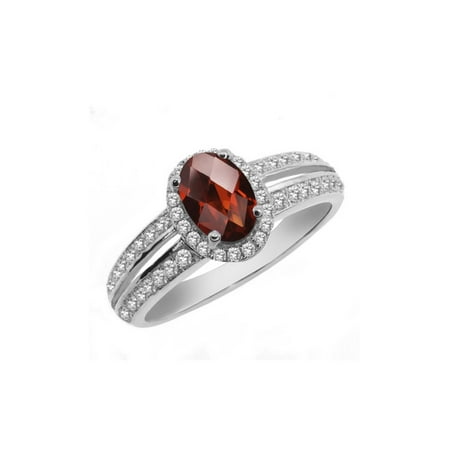 Red Garnet Ring - 1.40 Ct Oval Checkerboard Red Garnet 925 Sterling Silver Ring