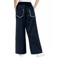 thumbnail image 4 of CheerKidz Girls Casual Wide Leg Pants Solid Color Elastic Waist Loose Fit Trousers with Pockets Comfortable Everyday Wear Soft Breathable Fabric Outdoor(Navy,4-6 Years), 4 of 8