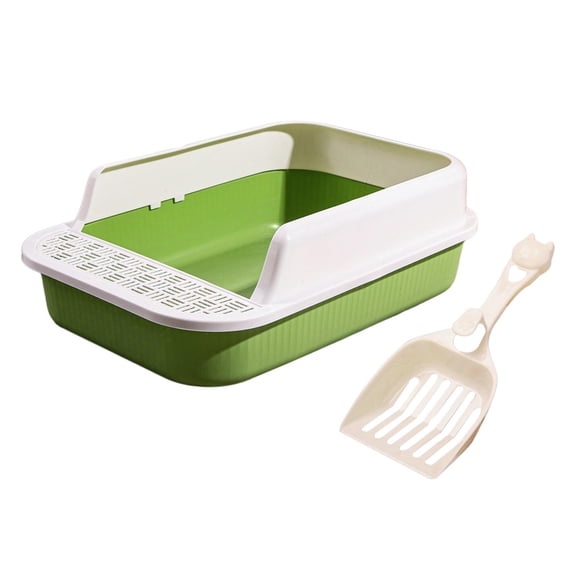 Cat Litter Box Kitten Litter Pan with High Side Cat Sandbox Sturdy Semi Enclosed Pet Litter Tray Cat Toilet for Indoor Cats Pets Accessories White and Green