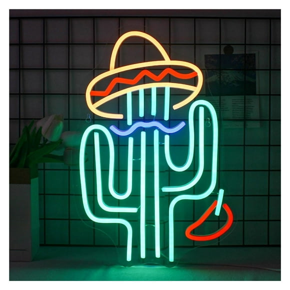 Panneau Néon Cactus Vert Lumière LED pour Décoration Murale Lumières pour Chambre à Coucher Salle de Jeux Chambre d'Enfants Bar Maison Fête Magasin Illuminé 42.5cmx28cm