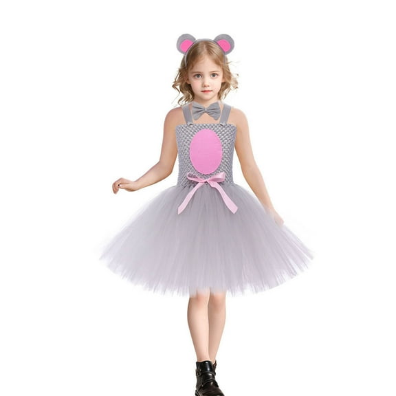 Princess Dress up Costumes for Girls Halloween Costume Kids Birthday Party Cosplay World Book Day Fancy Dress Clothes Gray 5-6 Years