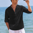 thumbnail image 4 of Puztloy Men Shirt Cotton Linen Long Sleeve Henley T-Shirt Casual Beach Tee,2025 Fall, 4 of 7