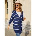 thumbnail image 4 of Womens Striped Cardigan Sweaters Long Sleeve V Neck Open Front Button Down Knit Cardigan Navy Blue L, 4 of 9