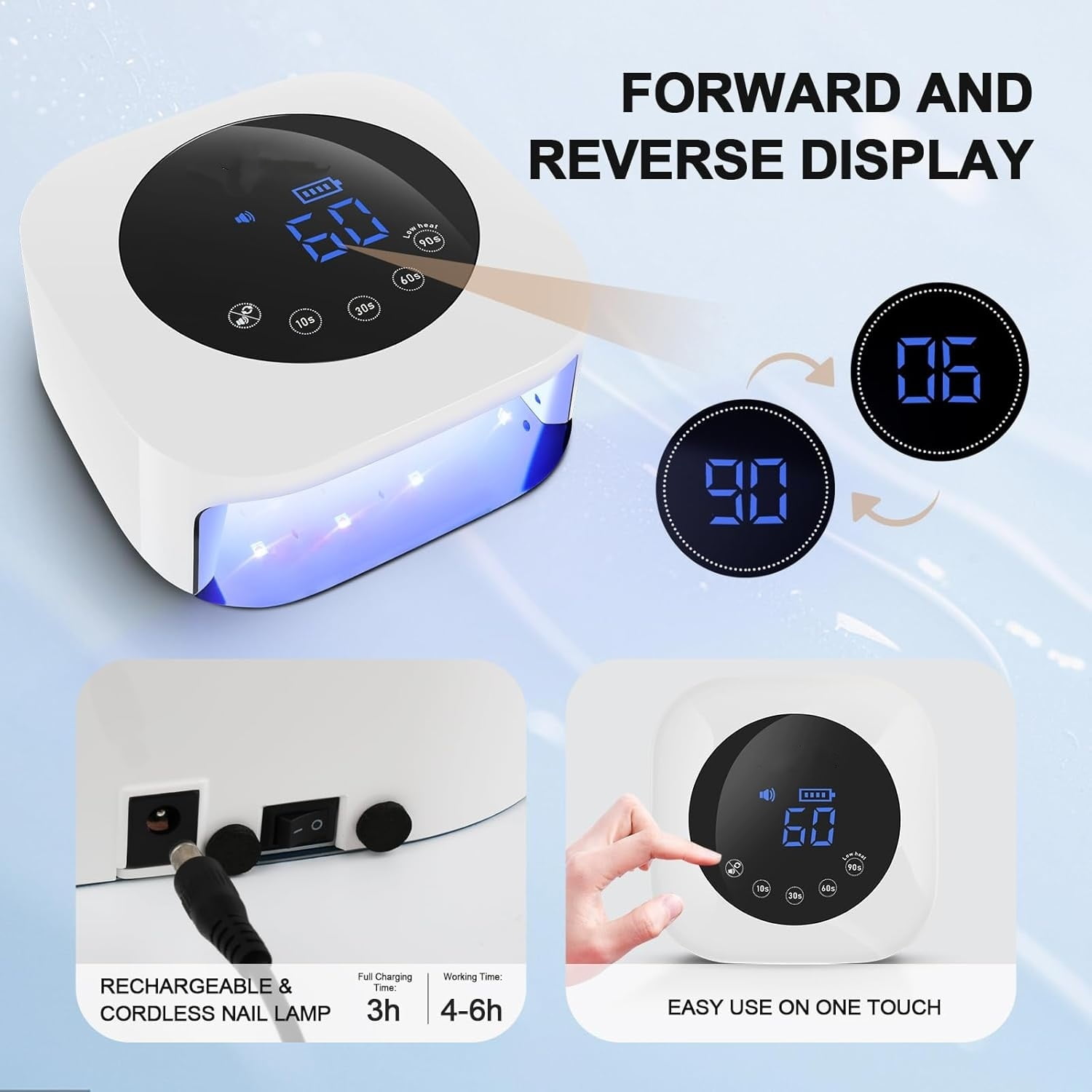 UV LED Nail Lamp, Cordless Nail Lamp 54W Rechargeable Nail Dryer Gel Polish Light with Large LCD Display, Professional Gel Curing Lamp with 4 Timer Setting Auto Sensor for Salon and Home