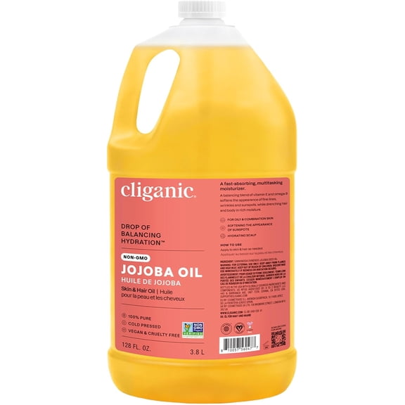 Cliganic Jojoba Oil Non-GMO, Bulk Gallon 128oz | 100% Pure, Natural Cold Pressed Unrefined Hexane Free Oil for Hair & Face