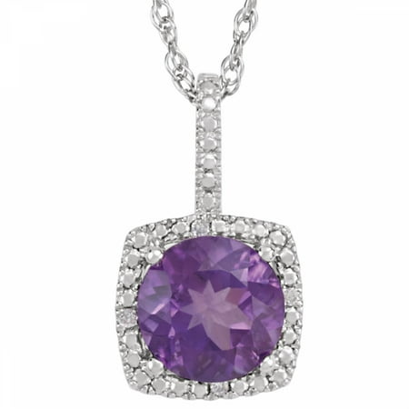 40 Mm Stone Necklace (Sterling Silver 7mm Amethyst & .015 CTW Diamond 18 Necklace 650182 / Sterling Silver / Necklace / Complete With Stone / Round / 07.00 Mm / Amethyst / Polished /)