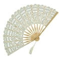 thumbnail image 3 of WASHWEPE Vintage Fan Handheld Lace Cotton Beige 1Pack 19.7X10.6X0.1in, 3 of 7
