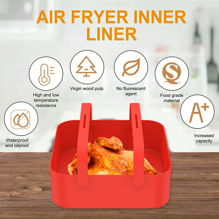 Mlfire 2pcs Square Air Fryer Silicone Pots with Handle Air Fryer Liner Baskets Heat Resistant 7 inch Baking Pan Air Fryer Accessories Liners, Size: 18