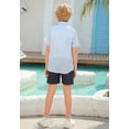thumbnail image 3 of Aideaone Boys Button Down Shirts Short Sleeve Solid Striple Seersucker Shirt with Chest Pocket 5-14 Years, 3 of 7