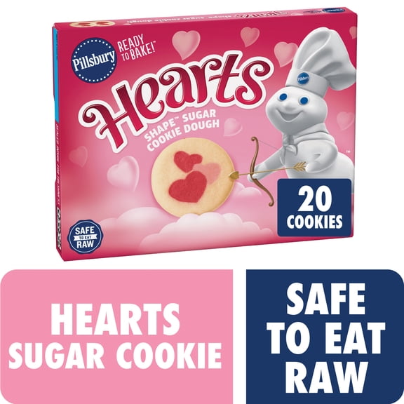 Pillsbury Ready to Bake! Hearts Shape Sugar Cookie Dough, 20 Cookies, 9.1 oz