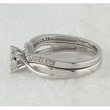 10kt White Gold Womens Round Diamond Twist Bridal Wedding Engagement Ring Band Set 1/3 Cttw