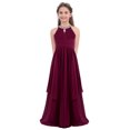 thumbnail image 4 of Raenseen Big Girls Sleeveless Sequined Halter Flower Girl Dress Chiffon Wedding Bridesmaid Dresses Burgundy 8, 4 of 9