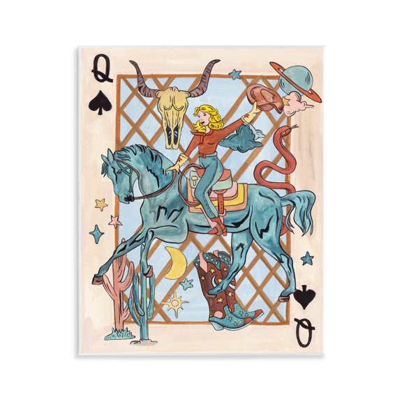Stupell Industries Eclectic Cowgirl Queen of Hearts Wall Plaque Art, 11 x 14, by Joris Hoefnagel
