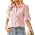 thumbnail image 2 of Ashirexll Shirts for Women Summer Short Sleeve Solid Color Turndown Collar Button Casual Loose Business Casual Tops for Women Pink M, 2 of 8