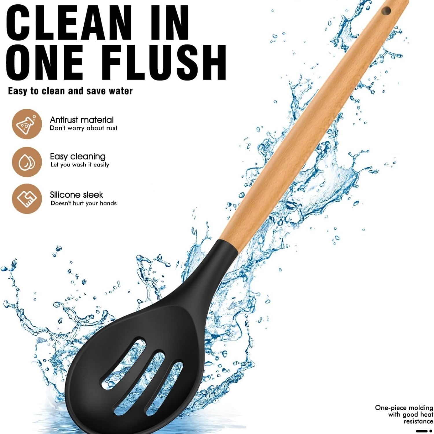 Silicone Cooking Utensils Set Silicone Kitchen Utensils for Cooking Wooden Handles, 446°F Heat Resistant Kitchen Utensil Spatula Sets, Gadgets for Non-Stick Cookware BPA FREE (Black)